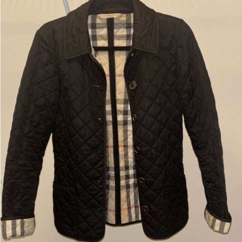 2000s Burberry Black Quilted Women's Shirt Jacket with Signature Check Lining